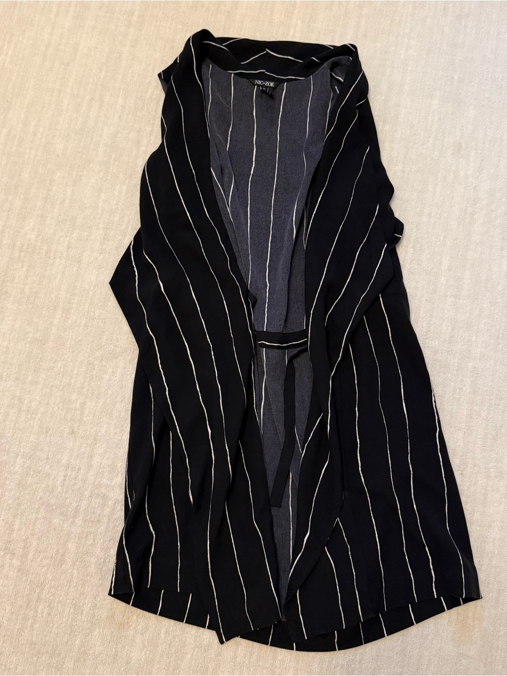 Nic + Zoe Striped Long Drape Front Vest
